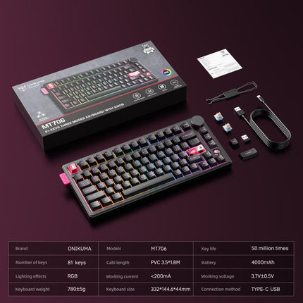ONIKUMA MT706 81-Keys Hot Swappable Triple Mode Mechanical Keyboard, MT706