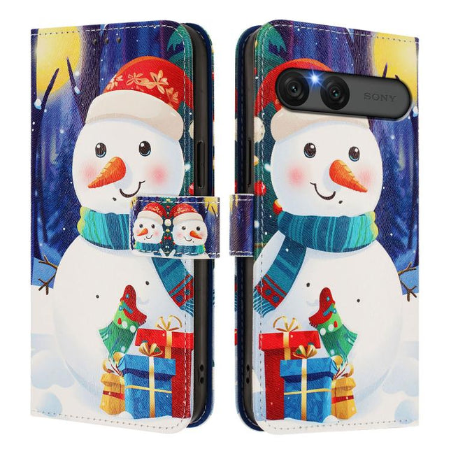 Christmas Series Buckle Leather Phone Case with Hand Strap, For Sony Xperia 10 VII