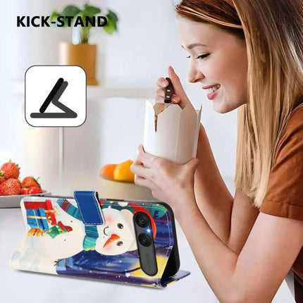 Christmas Series Buckle Leather Phone Case with Hand Strap, For Sony Xperia 10 VII