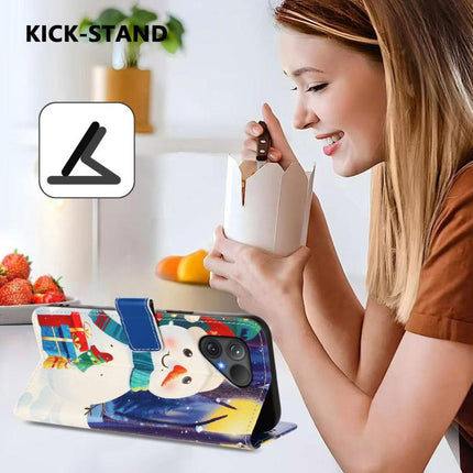 Christmas Series Buckle Leather Phone Case with Hand Strap, For Fairphone 5