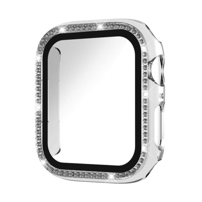 xDfind Single Row Diamond Tempered Glass Film Integrated PC Watch Case, For Apple Watch Series 9 / 8 / 7 41mm, For Apple Watch Series 3 / 2 / 1 38mm