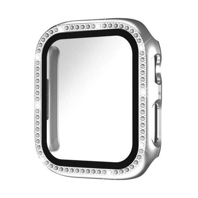 xDfind Single Row Diamond Tempered Glass Film Integrated PC Watch Case, For Apple Watch Series 9 / 8 / 7 41mm, For Apple Watch Series 3 / 2 / 1 38mm