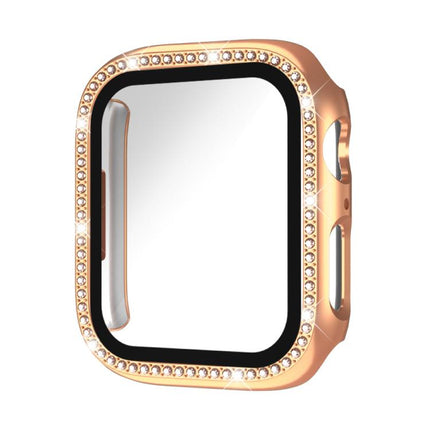xDfind Single Row Diamond Tempered Glass Film Integrated PC Watch Case, For Apple Watch Series 44mm, For Apple Watch Series 40mm