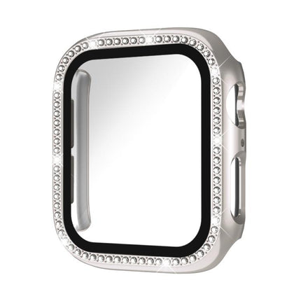 xDfind Single Row Diamond Tempered Glass Film Integrated PC Watch Case, For Apple Watch Series 44mm, For Apple Watch Series 40mm