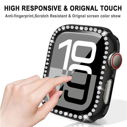 xDfind Single Row Diamond Tempered Glass Film Integrated PC Watch Case, For Apple Watch Series 9 / 8 / 7 41mm, For Apple Watch Series 3 / 2 / 1 38mm