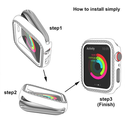 xDfind Single Row Diamond Tempered Glass Film Integrated PC Watch Case, For Apple Watch Series 11 46mm / 10 46mm, For Apple Watch Series 11 42mm / 10 42mm