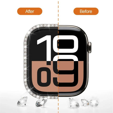 xDfind Single Row Diamond Tempered Glass Film Integrated PC Watch Case, For Apple Watch Series 9 / 8 / 7 41mm, For Apple Watch Series 3 / 2 / 1 38mm