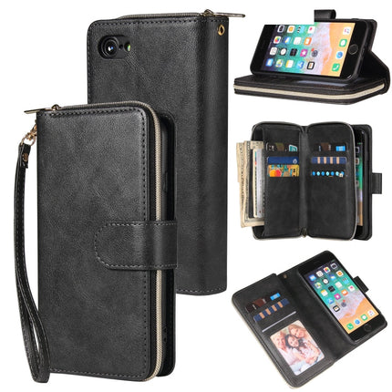 Zipper Wallet Bag Horizontal Flip PU Leather Case with Holder & 9 Card Slots & Wallet & Lanyard & Photo Frame, For iPhone 11, For iPhone 11 Pro, For iPhone 11 Pro Max, For iPhone SE 2022 / SE 2020 / 8 / 7
