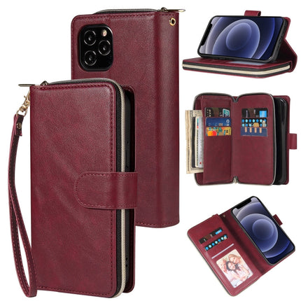 Zipper Wallet Bag Horizontal Flip PU Leather Case with Holder & 9 Card Slots & Wallet & Lanyard & Photo Frame, For iPhone 12 mini, For iPhone 12 / 12 Pro, For iPhone 12 Pro Max, For iPhone X / XS