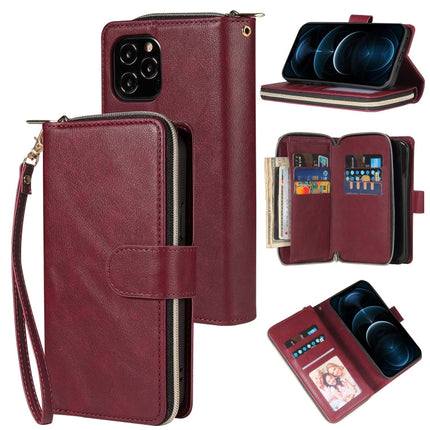 Zipper Wallet Bag Horizontal Flip PU Leather Case with Holder & 9 Card Slots & Wallet & Lanyard & Photo Frame, For iPhone 12 mini, For iPhone 12 / 12 Pro, For iPhone 12 Pro Max, For iPhone X / XS