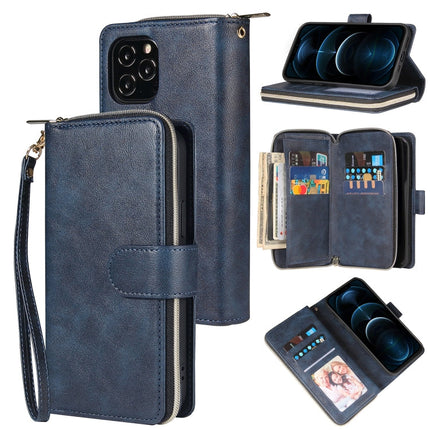 Zipper Wallet Bag Horizontal Flip PU Leather Case with Holder & 9 Card Slots & Wallet & Lanyard & Photo Frame, For iPhone 12 mini, For iPhone 12 / 12 Pro, For iPhone 12 Pro Max, For iPhone X / XS