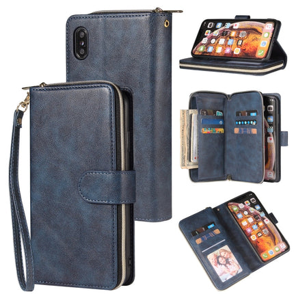 Zipper Wallet Bag Horizontal Flip PU Leather Case with Holder & 9 Card Slots & Wallet & Lanyard & Photo Frame, For iPhone XR, For iPhone XS Max