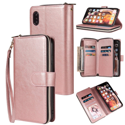 Zipper Wallet Bag Horizontal Flip PU Leather Case with Holder & 9 Card Slots & Wallet & Lanyard & Photo Frame, For iPhone XR, For iPhone XS Max
