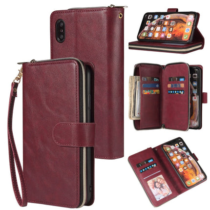 Zipper Wallet Bag Horizontal Flip PU Leather Case with Holder & 9 Card Slots & Wallet & Lanyard & Photo Frame, For iPhone XR, For iPhone XS Max