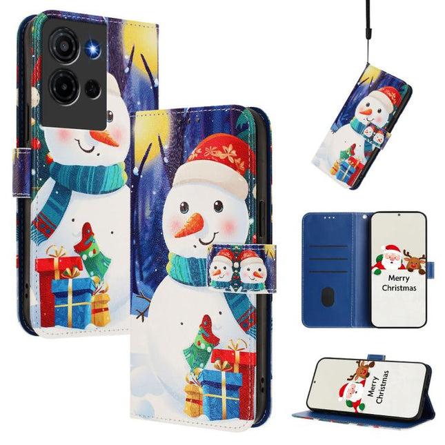 Christmas Series Buckle Leather Phone Case with Hand Strap, For TCL K32 5G / K33 5G