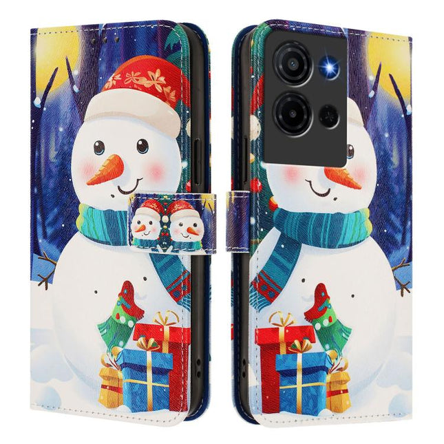 Christmas Series Buckle Leather Phone Case with Hand Strap, For TCL K32 5G / K33 5G