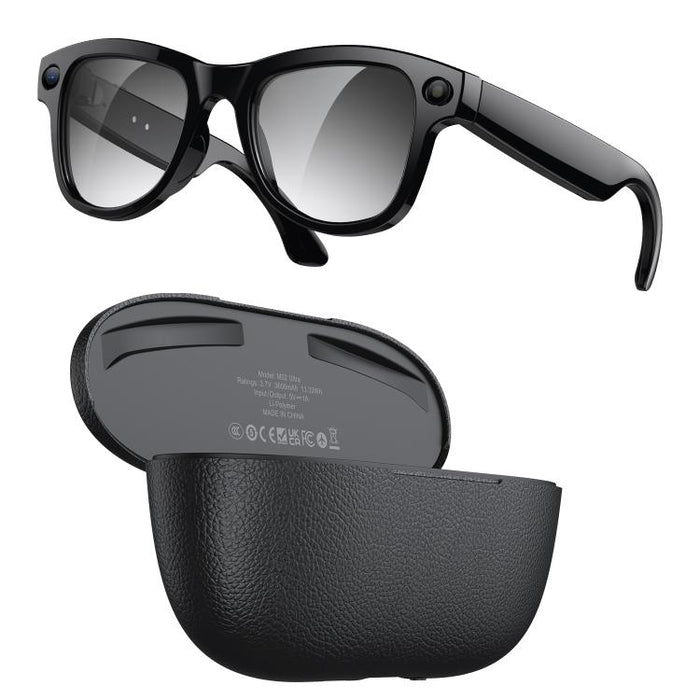 M02 Ultra 8MP Camera AI Smart Glasses Photochromic Lenses, with Black Charging Case, with Brown Charging Case