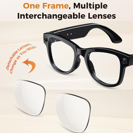 M02 Ultra 8MP Camera AI Smart Glasses Photochromic Lenses, with Black Charging Case, with Brown Charging Case