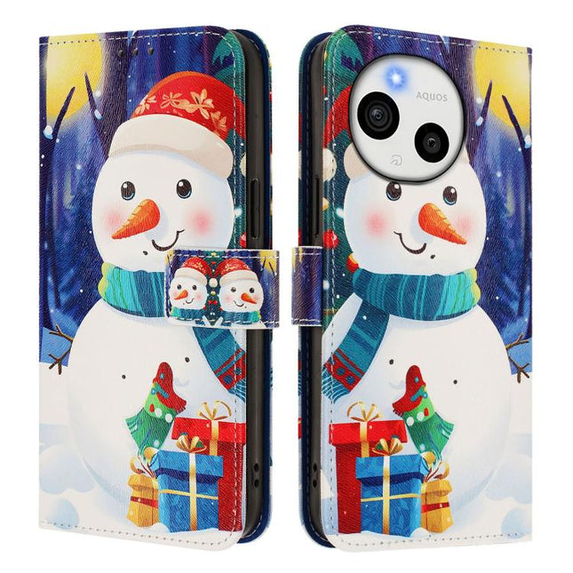 Christmas Series Buckle Leather Phone Case with Hand Strap, For Sharp Aquos Sense10
