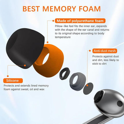 XDcase 3 Pairs Replacement Silicone Sponge Ear Tips, White Orange, Black Orange