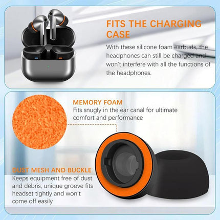 XDcase 3 Pairs Replacement Silicone Sponge Ear Tips, White Orange, Black Orange