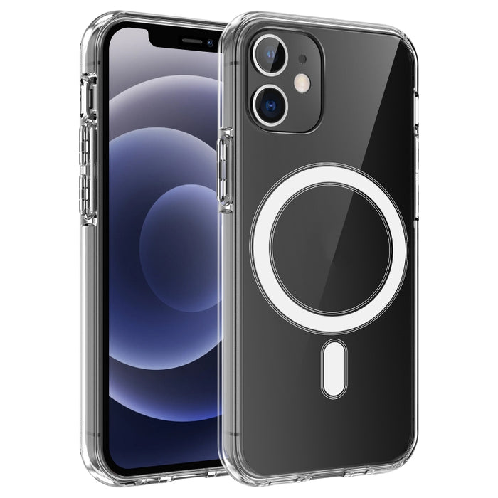 For iPhone 12 Pro Max Magsafe Case Simple Magnetic Ring All-inclusive Clear Crystal Acrylic PC +TPU Shockproof Case(Transparent)
