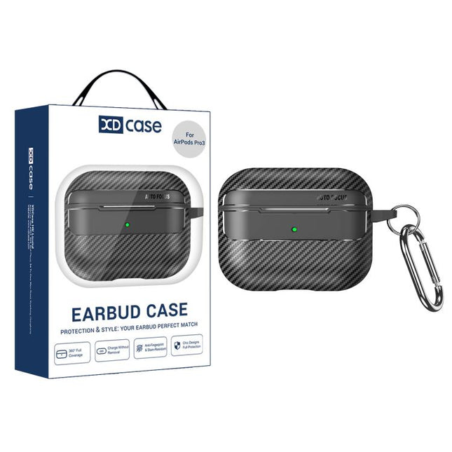 XDcase Carbon Fiber Texture Earbud Case with Hook, For AirPods Pro 3, For AirPods 4