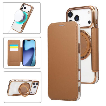 Ultra-thin Rotation Holder Magnetic Plating Vegan Leather Phone Case, For iPhone 17e / 16e, For iPhone 17 Pro Max, For iPhone 17 Pro