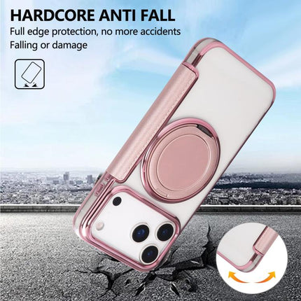 Ultra-thin Rotation Holder Magnetic Plating Vegan Leather Phone Case, For iPhone 17e / 16e, For iPhone 17 Pro Max, For iPhone 17 Pro