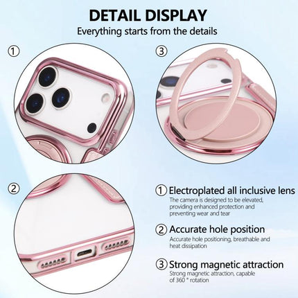 Ultra-thin Rotation Holder Magnetic Plating Vegan Leather Phone Case, For iPhone 17e / 16e, For iPhone 17 Pro Max, For iPhone 17 Pro