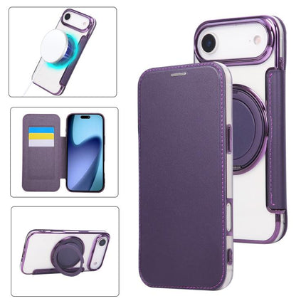 Ultra-thin Rotation Holder Magnetic Plating Vegan Leather Phone Case, For iPhone 17, For iPhone Air, For iPhone 16 Pro Max