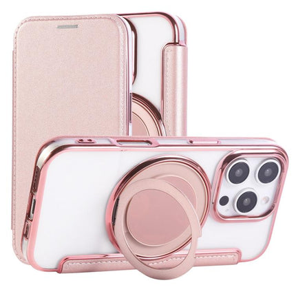 Ultra-thin Rotation Holder Magnetic Plating Vegan Leather Phone Case, For iPhone 16 Pro, For iPhone 16 Plus, For iPhone 16