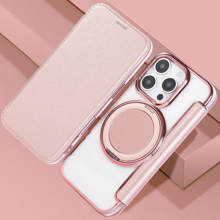 Ultra-thin Rotation Holder Magnetic Plating Vegan Leather Phone Case, For iPhone 16 Pro, For iPhone 16 Plus, For iPhone 16