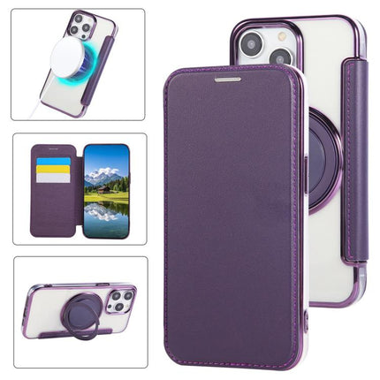 Ultra-thin Rotation Holder Magnetic Plating Vegan Leather Phone Case, For iPhone 15 Pro Max, For iPhone 15 Pro, For iPhone 15 Plus / 14 Plus