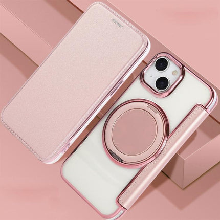 Ultra-thin Rotation Holder Magnetic Plating Vegan Leather Phone Case, For iPhone 15, For iPhone 14 / 13, For iPhone 14 Pro