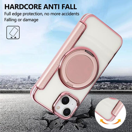 Ultra-thin Rotation Holder Magnetic Plating Vegan Leather Phone Case, For iPhone 15, For iPhone 14 / 13, For iPhone 14 Pro