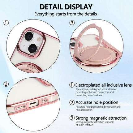 Ultra-thin Rotation Holder Magnetic Plating Vegan Leather Phone Case, For iPhone 15, For iPhone 14 / 13, For iPhone 14 Pro