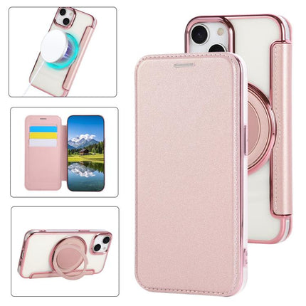 Ultra-thin Rotation Holder Magnetic Plating Vegan Leather Phone Case, For iPhone 15, For iPhone 14 / 13, For iPhone 14 Pro