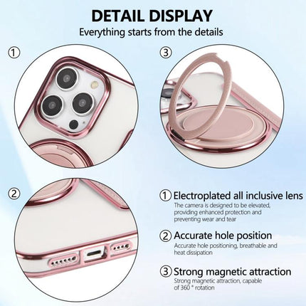 Ultra-thin Rotation Holder Magnetic Plating Vegan Leather Phone Case, For iPhone 14 Pro Max, For iPhone 13 Pro Max, For iPhone 13 Pro