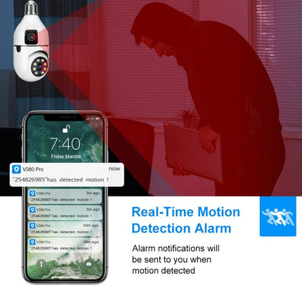 V380 Pro 4MP Full-Color Dual-Lens 2.4GHz WiFi Wireless E27 Socket Bulb Night Vision PTZ Camera