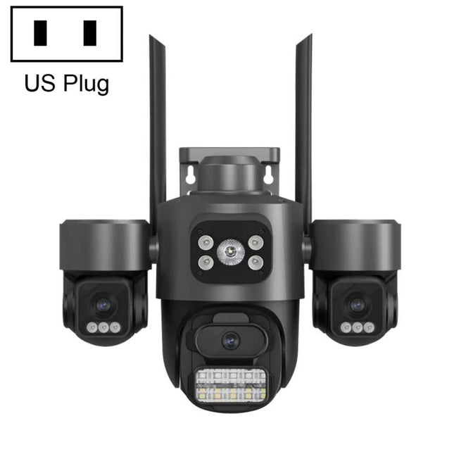 ICSee Triple-Lens 3MP Wireless WiFi Security Camera, Three-Screen Panoramic PTZ IP Camera with Full-Color Night Vision, US Plug, EU Plug