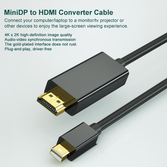 Mini DisplayPort to HDMI Adapter Cable HD Gold-Plated Video Connection Cable, Length: 1.8m, 1080P, 4K
