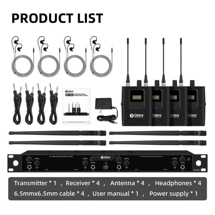 DEBRA ER-404 Professional Stage Monitoring System 4-in-1 Wireless In-Ear Headphones, US Plug, EU Plug, AU Plug, UK Plug