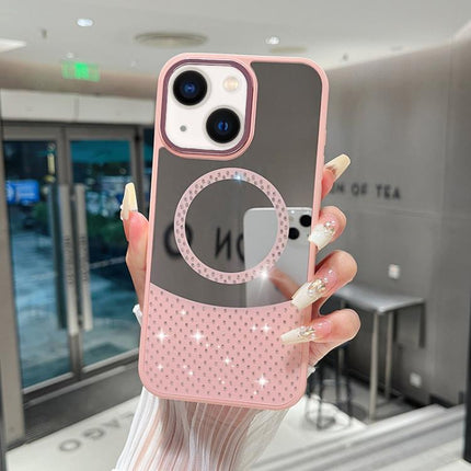 Crystal Mirror Surface Rhinestone Magnetic Phone Case, For iPhone 14 Plus, For iPhone 14, For iPhone 14 Pro