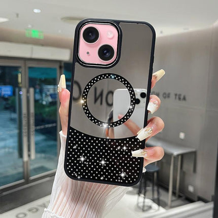 Crystal Mirror Surface Rhinestone Magnetic Phone Case, For iPhone 15 Pro, For iPhone 15 Plus, For iPhone 15
