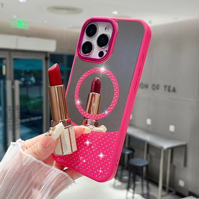 Crystal Mirror Surface Rhinestone Magnetic Phone Case, For iPhone 16 Plus, For iPhone 16, For iPhone 15 Pro Max