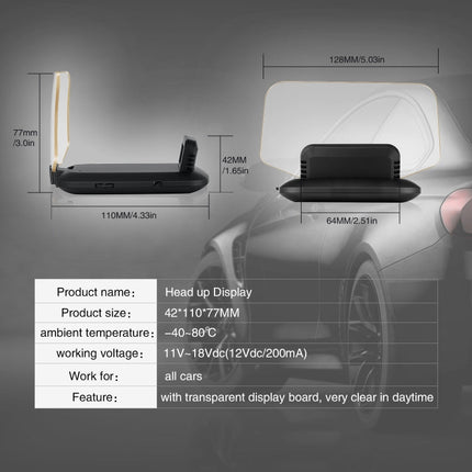 C1 OBD2 + GPS Mode Car HUD Head-up Display Compass / Speed / Water Temperature / Voltage Display / Speed Alarm / Fault Alarm, C1 Without Navigation Function