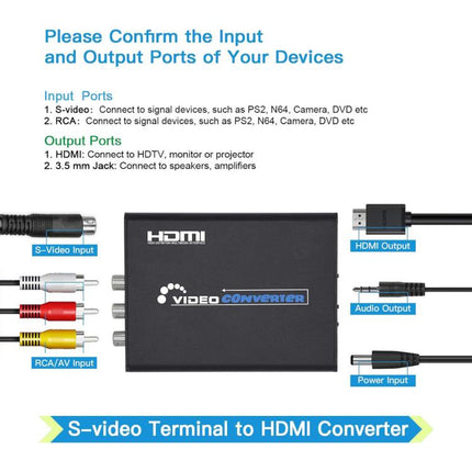 NK-H28 AV, S-VIDEO to HDMI, 3.5mm Audio Jack 1080P HD Video Converter, EU Plug, US Plug, UK Plug, AU Plug