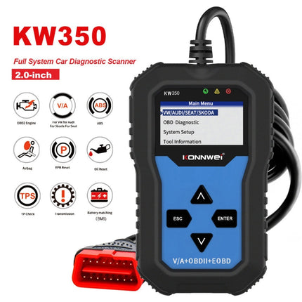 KONNWEI KW350 OBDII 12V Car Diagnostics Detector Scanner with 2 inch Black And White Display Screen V007 for Audi / Volkswagen, KW350