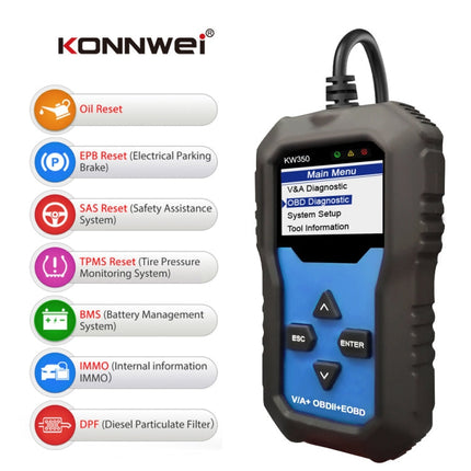 KONNWEI KW350 OBDII 12V Car Diagnostics Detector Scanner with 2 inch Black And White Display Screen V007 for Audi / Volkswagen, KW350